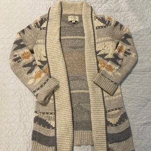Lucky Brand Geometric Print Long Line Open-Front Cardigan Size Small